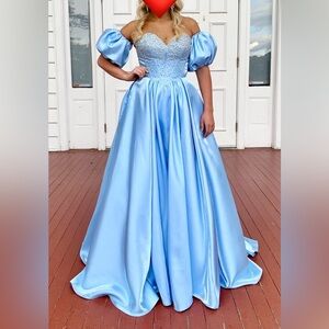 Elegant Blue Off-Shoulder Gown